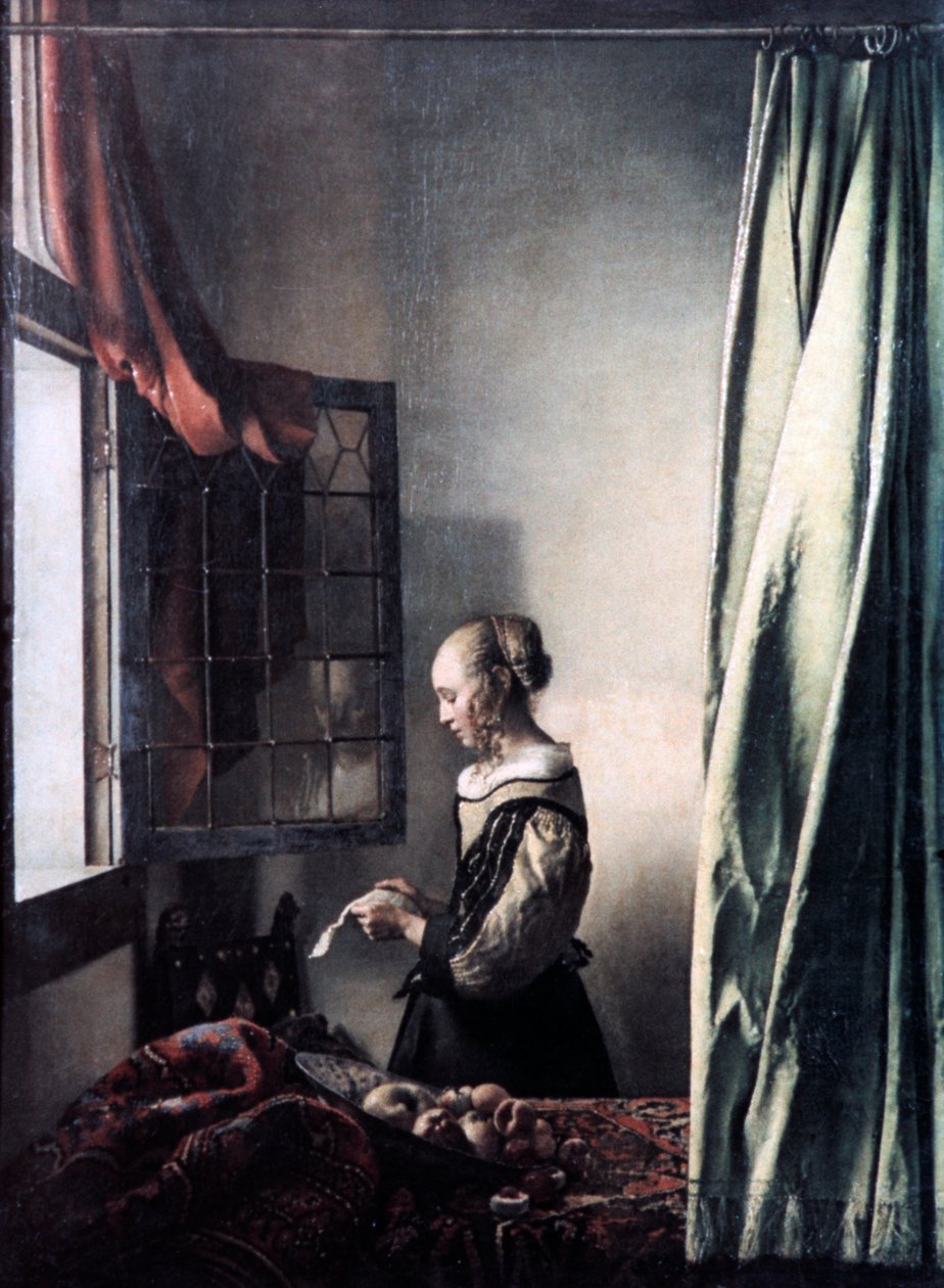 在打开的窗户上读一封信的女孩，c1657 作者 扬·维米尔·范·代尔夫特