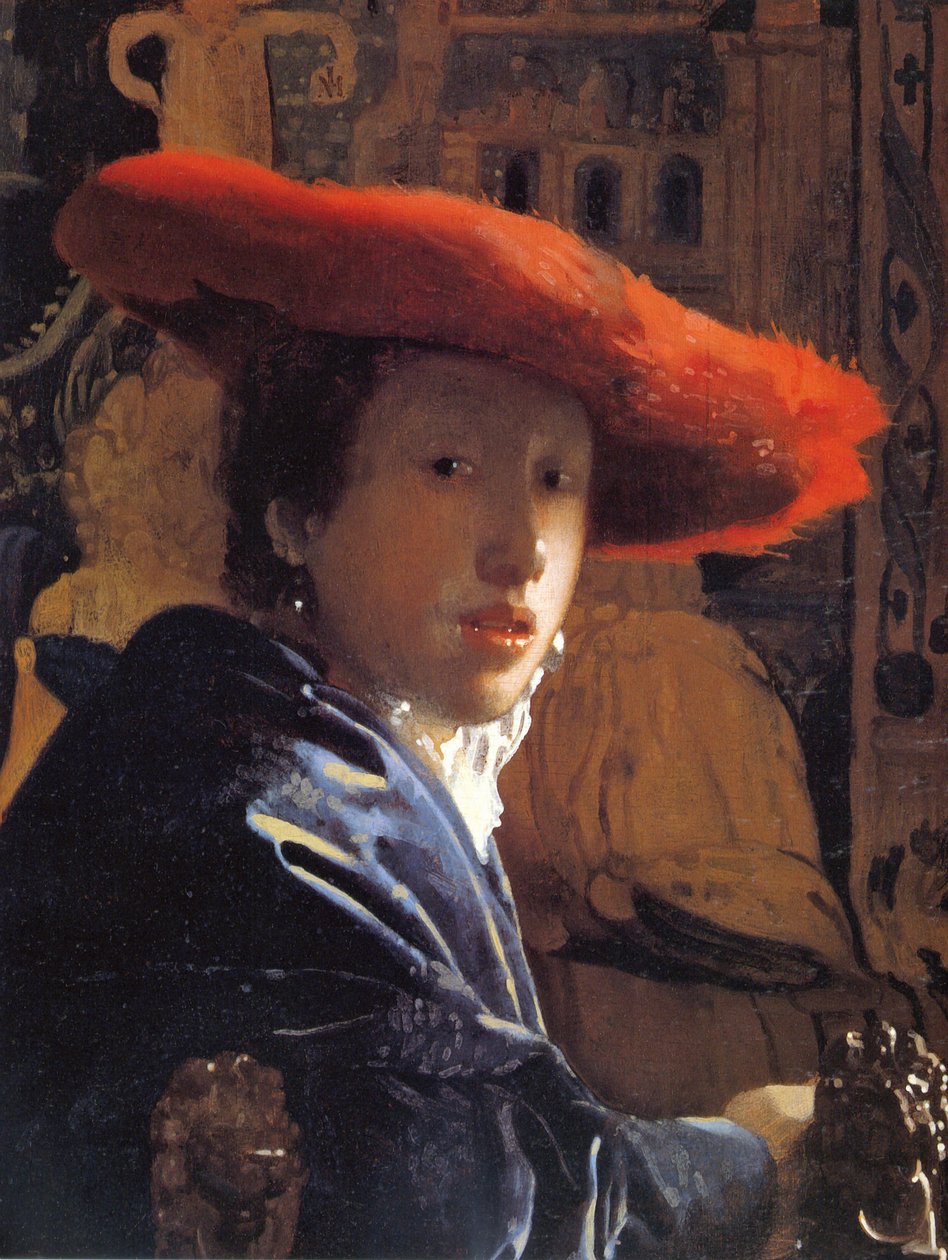 有一顶红色帽子的女孩，c.1665 作者 扬·维米尔·范·代尔夫特