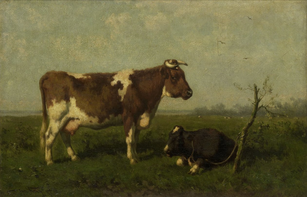 A Cow with her Calf in a Meadow 作者 约翰内斯·马蒂努斯·弗罗里克