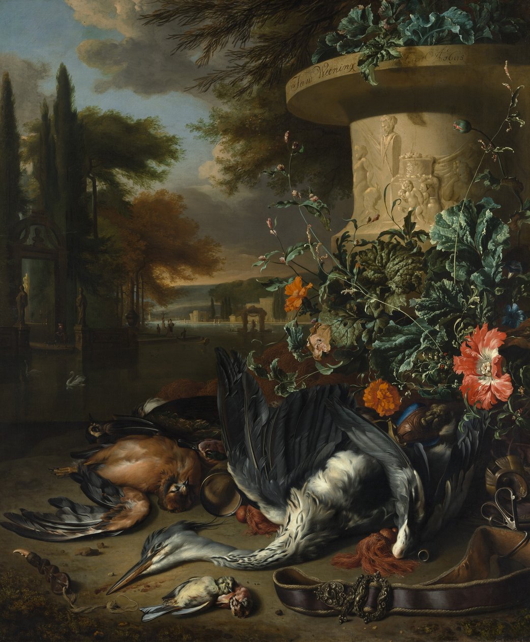 带死鹭的游戏作品，1695年。 作者 Jan Baptist Weenix