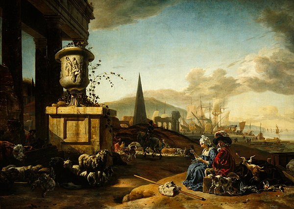 意大利海港（面板油画） 作者 Jan Baptist Weenix