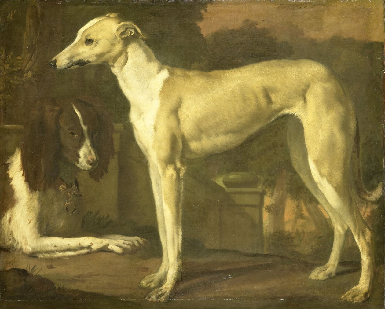 灰狗和猎犬肖像 作者 Jan Baptist Weenix