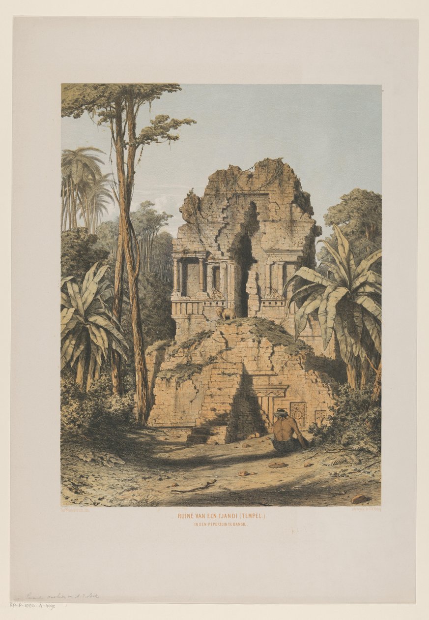 Ruïne van een tempel bij Bangil Ruïne van een Tjandi (tempel) in een pepertuin te Bangil (title on object) 作者 扬·魏森布鲁赫