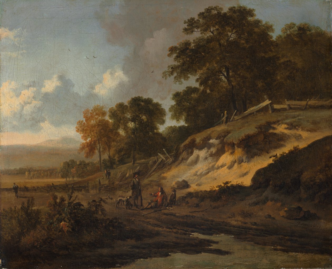 有猎人的风景，约 1660-80 年（布面油画） 作者 扬·维纳特斯