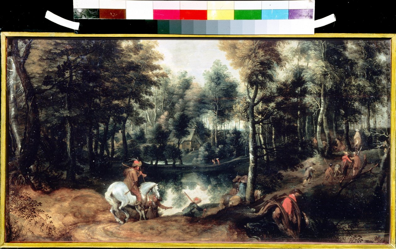 树林中的骑士由 Jan Wildens（1586-1653 年）创作。木板油画，32.5 x 59.3 厘米，约 1620 年。莫斯科普希金美术博物馆。 作者 简·维尔登斯