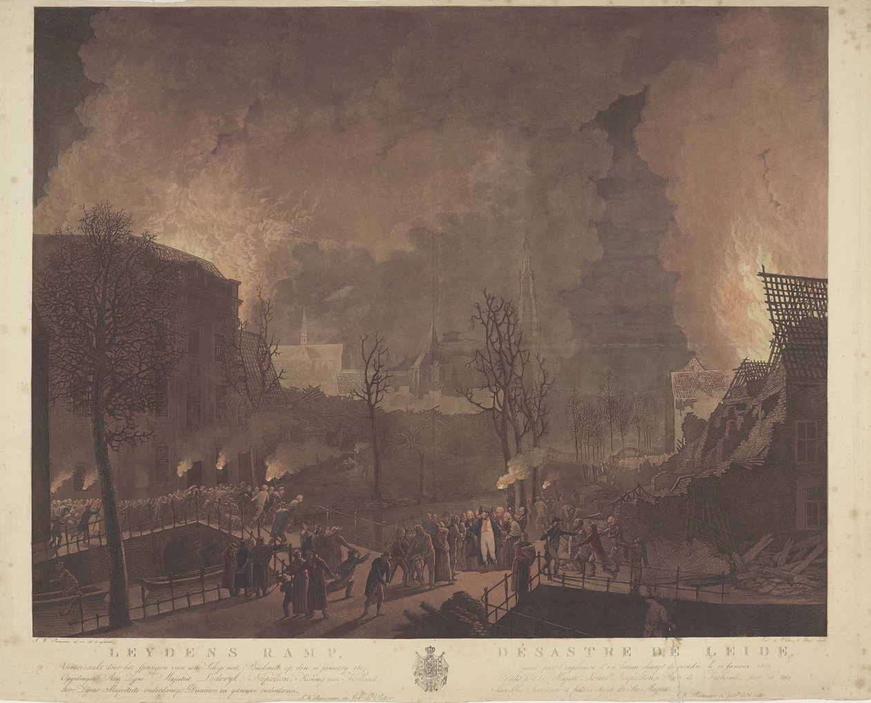 莱登的灾难，1807 年 1 月 12 日一艘装有火药的船只跃起所致 / Désastre de Leide, causé par l
