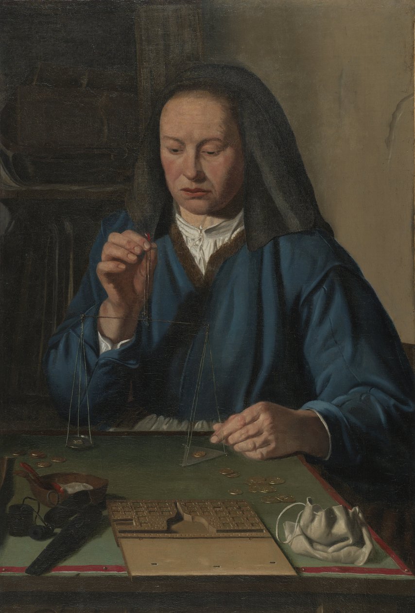女子称金，约1630年 作者 扬·沃特兹（Jan Woutersz）。