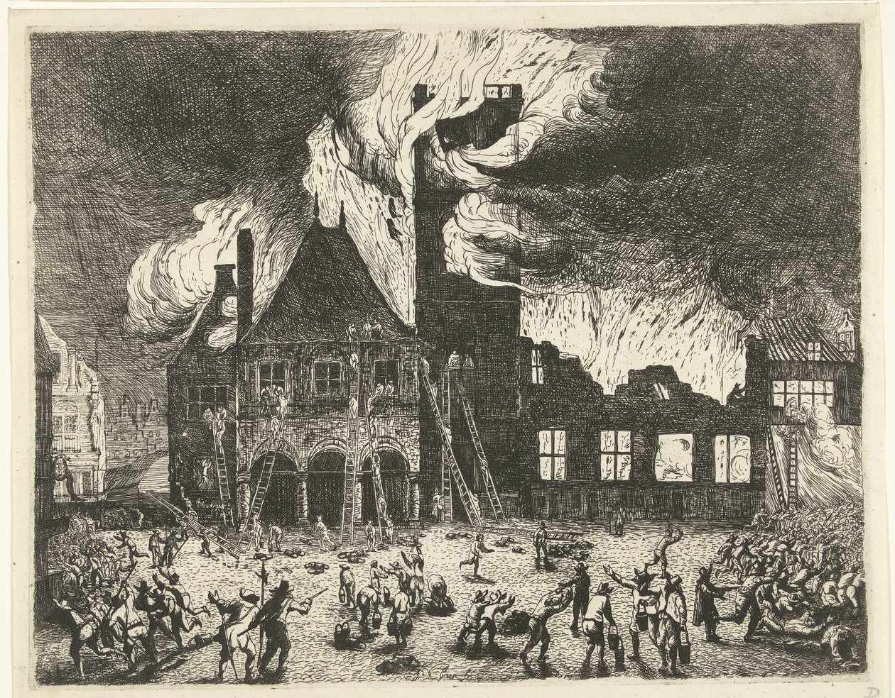 阿姆斯特丹旧市政厅火灾，1652 年 1652 年 7 月 7 日被烧毁的阿姆斯特丹老红屋的图像 作者 简·德·班