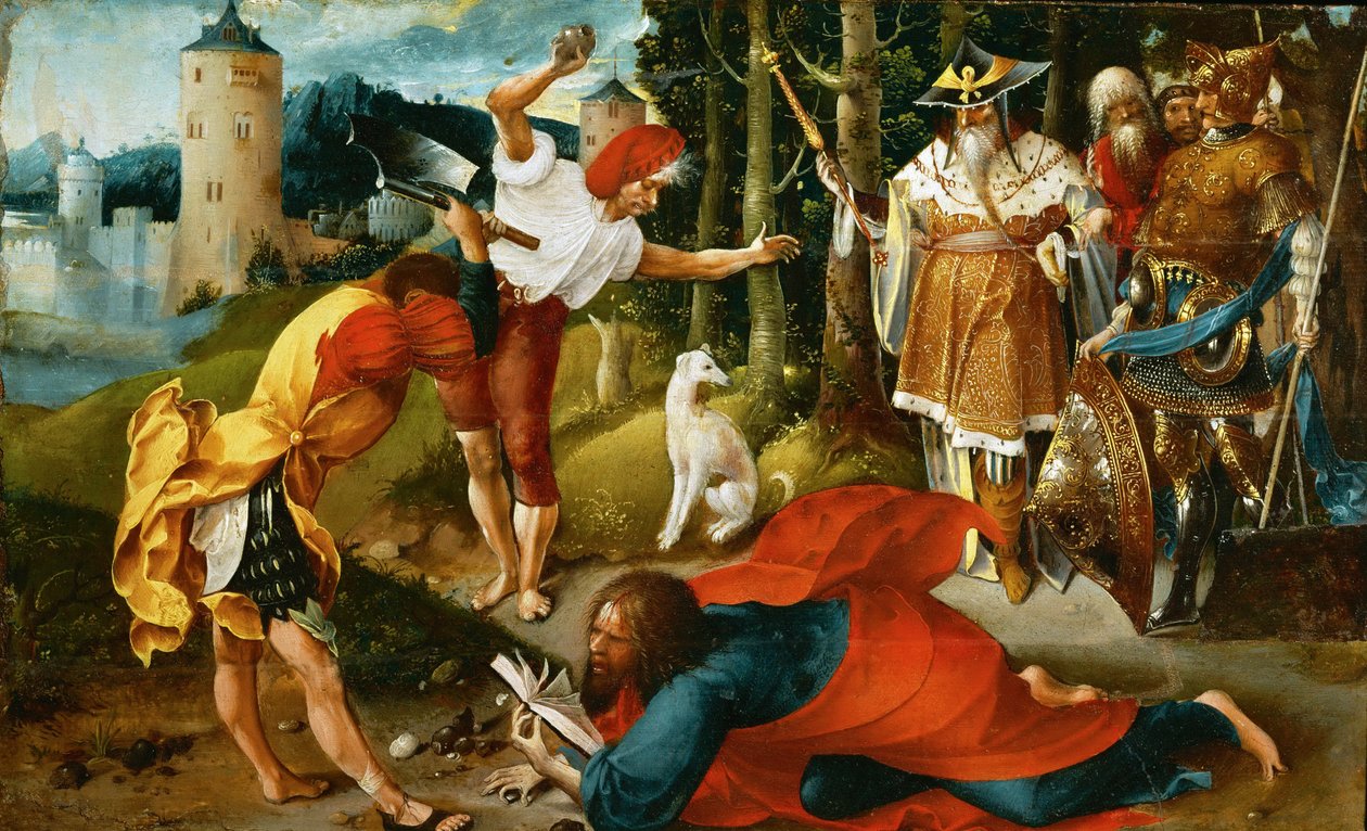 Le martyr de saint Mathias - 圣马提亚斯的殉难，由De Beer, Jan（约1475-1528）创作。木板油画，约1510-1515年。尺寸：25.4x41.5厘米。艺术历史博物馆，维埃纳 作者 扬·德·比尔