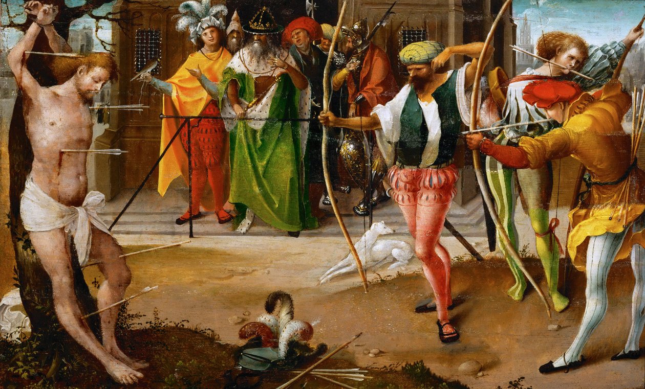 The Martyrdom of Saint Sebastian - Jan De Beer (ca 1475-1528). Oil on wood, c. 1510. Dimension : 25,5x41,5 cm. Art History Museum, Vienne 作者 扬·德·比尔