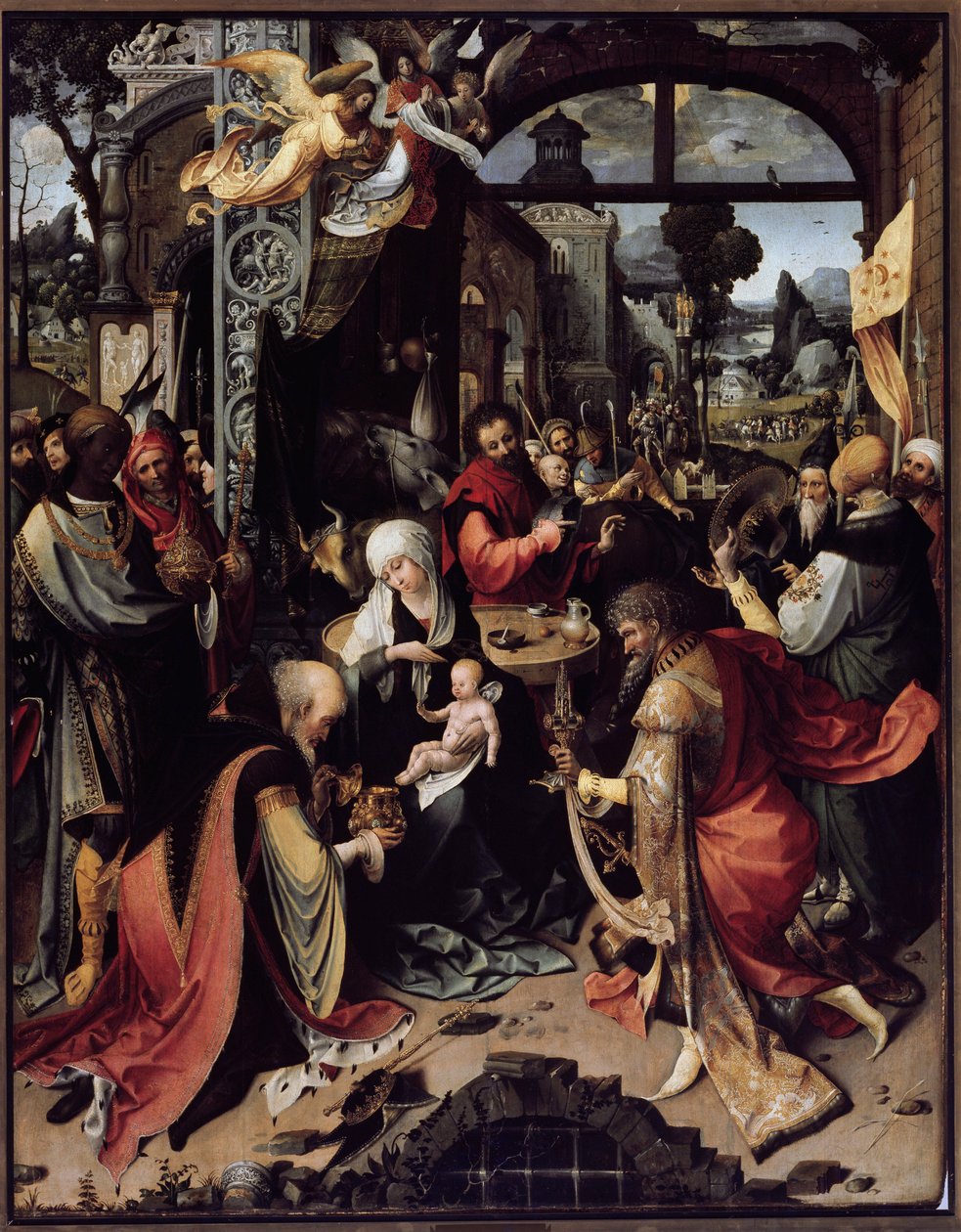 The adoration of the magi (Central panel) (oil on panel, circa 1520) 作者 扬·德·比尔