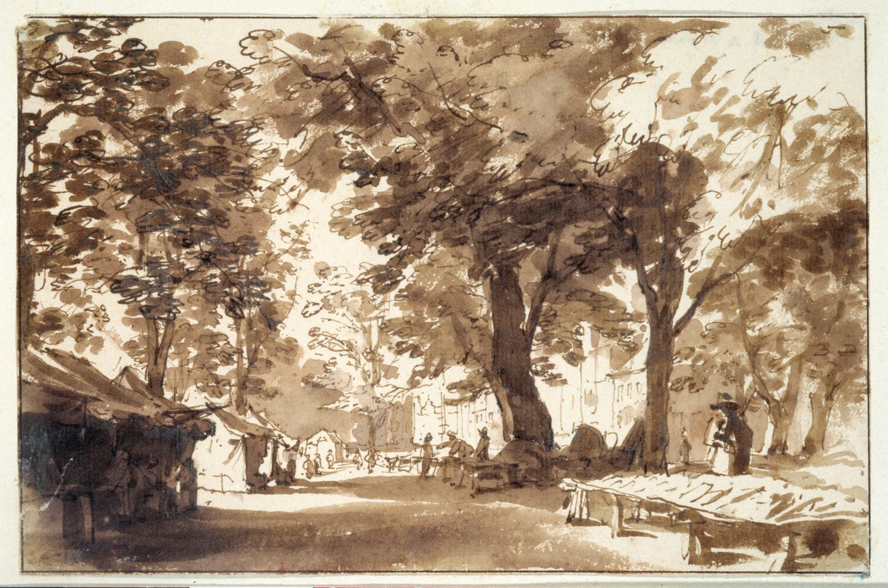 De Vigorbros an de platz on the haynus（粉笔、钢笔和墨水，纸上水洗） 作者 扬·德·比绍普（Jan de Bisschop）