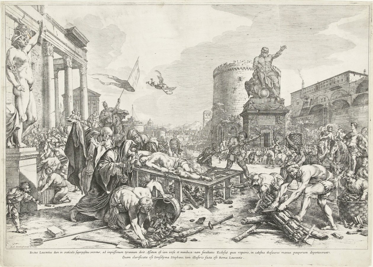 圣劳伦提斯殉难
Beatus Laurentius dum (...) est Roma Laurentio（物品上的标题） 作者 扬·德·比绍普（Jan de Bisschop）