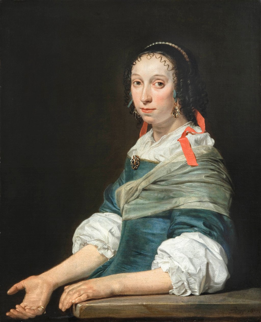 "" 年轻女子的肖像 "" (Portrait of a Young Woman) 绘画 by Jan de Bray (ca 1627-1697) 作者 扬·德·布雷