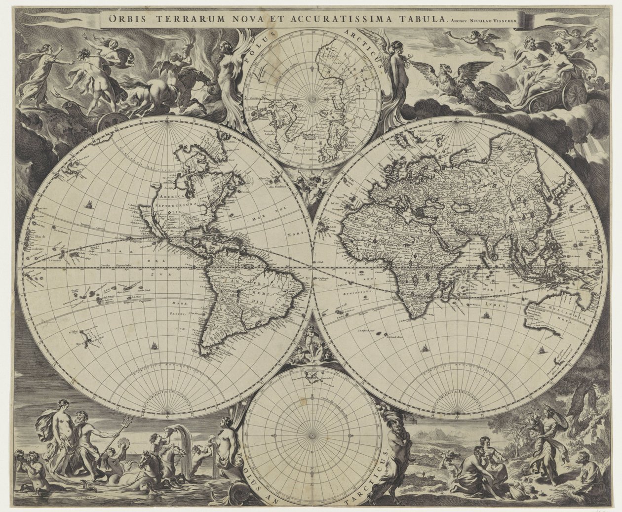 Wereldkaart
Orbis terrarum nova et accuratissima tabula（标题见实物） 作者 扬·德·维舍尔