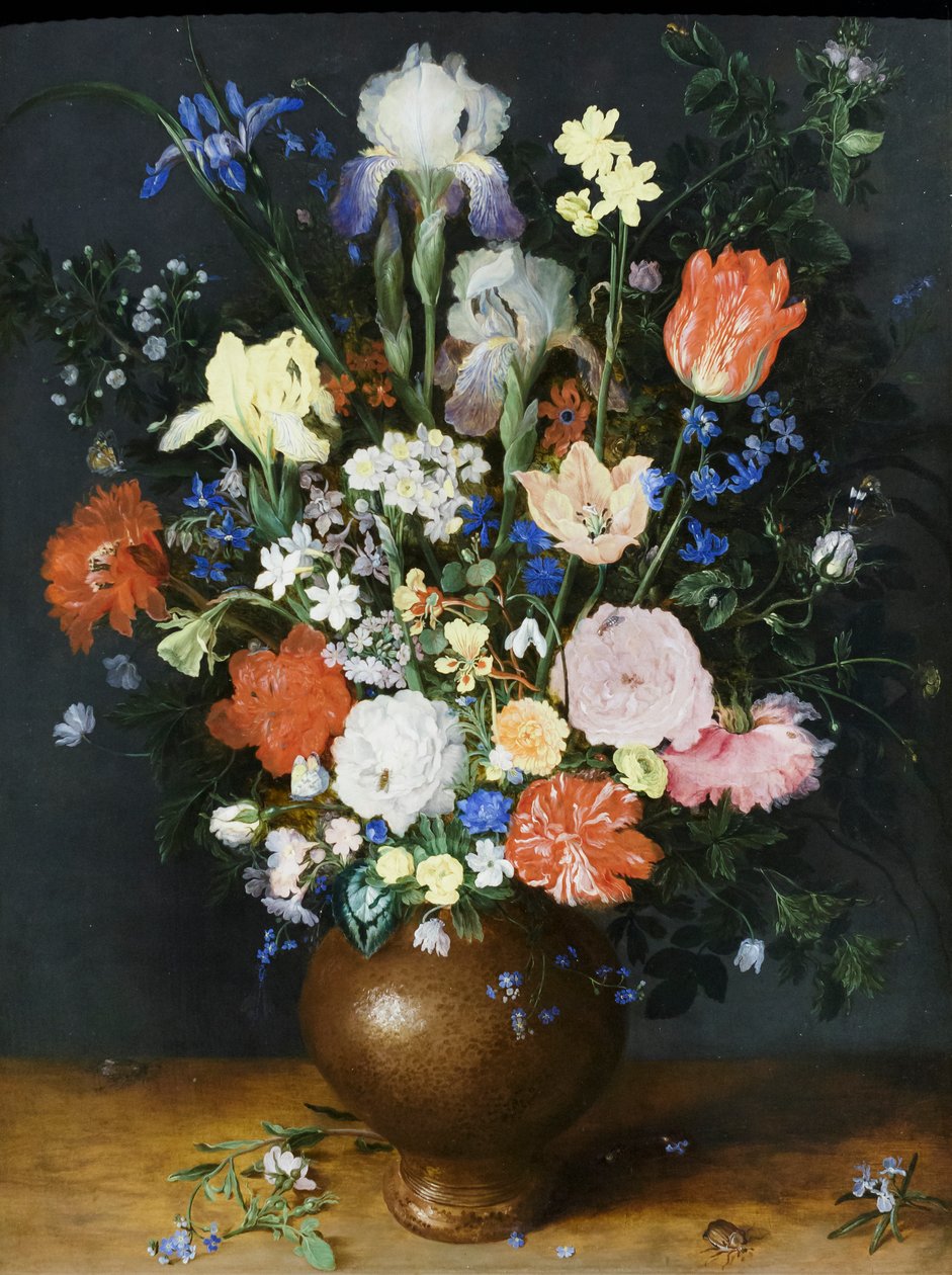 泥瓶中的花束，约 1609 年（木板油画） 作者 简·布鲁格尔·扬
