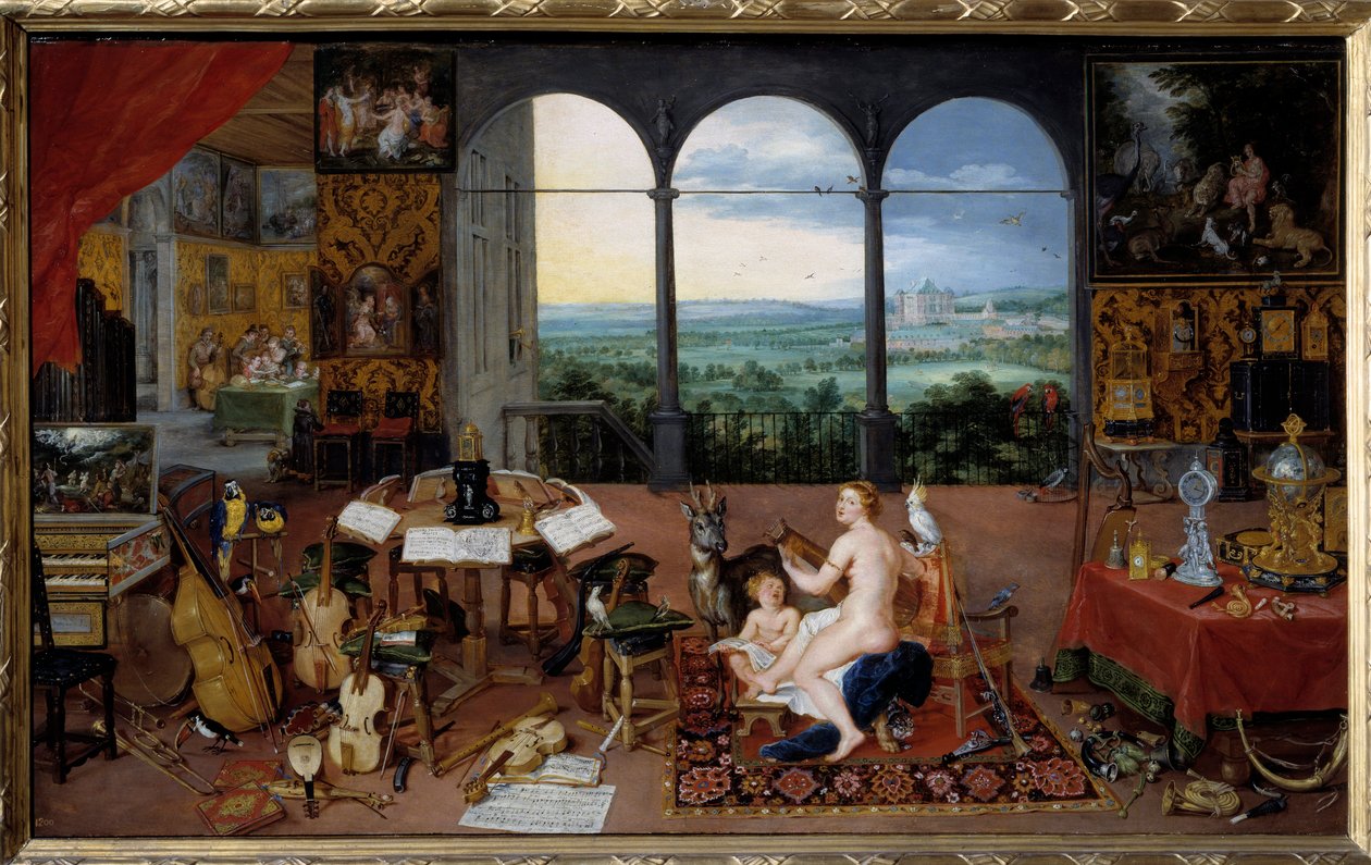 听力。 Jan I Brueghel Dit De Velours (1568-1625) Ec. 绘画的五种感官的寓言。 火焰 作者 简·布鲁格尔·扬