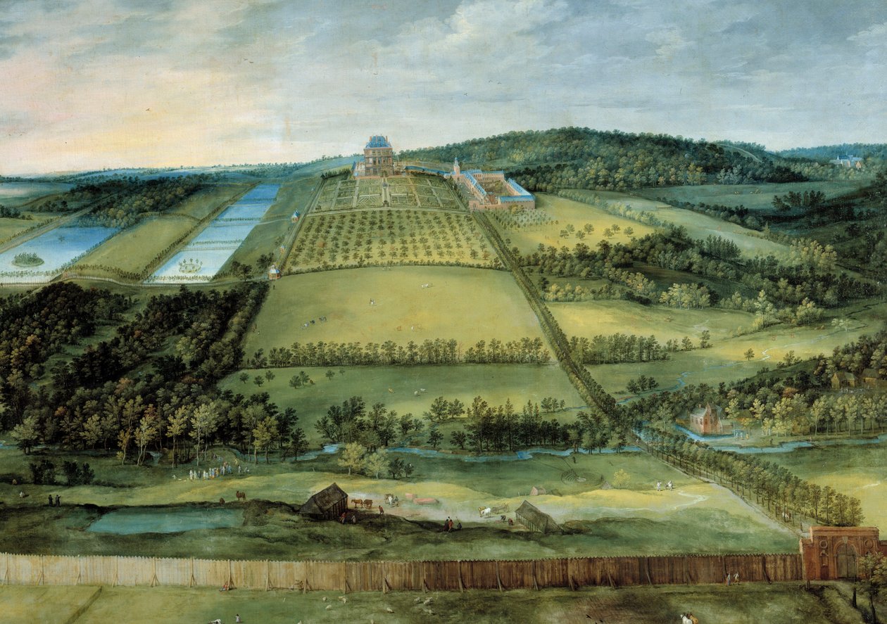 风景与城堡玛丽蒙特城堡现在位于布鲁塞尔附近的 detruit。 Jan Brueghel The Elder（或腹股沟或旧）的绘画，称为 Brueghel de Velours（1568-1625） 作者 简·布鲁格尔·扬
