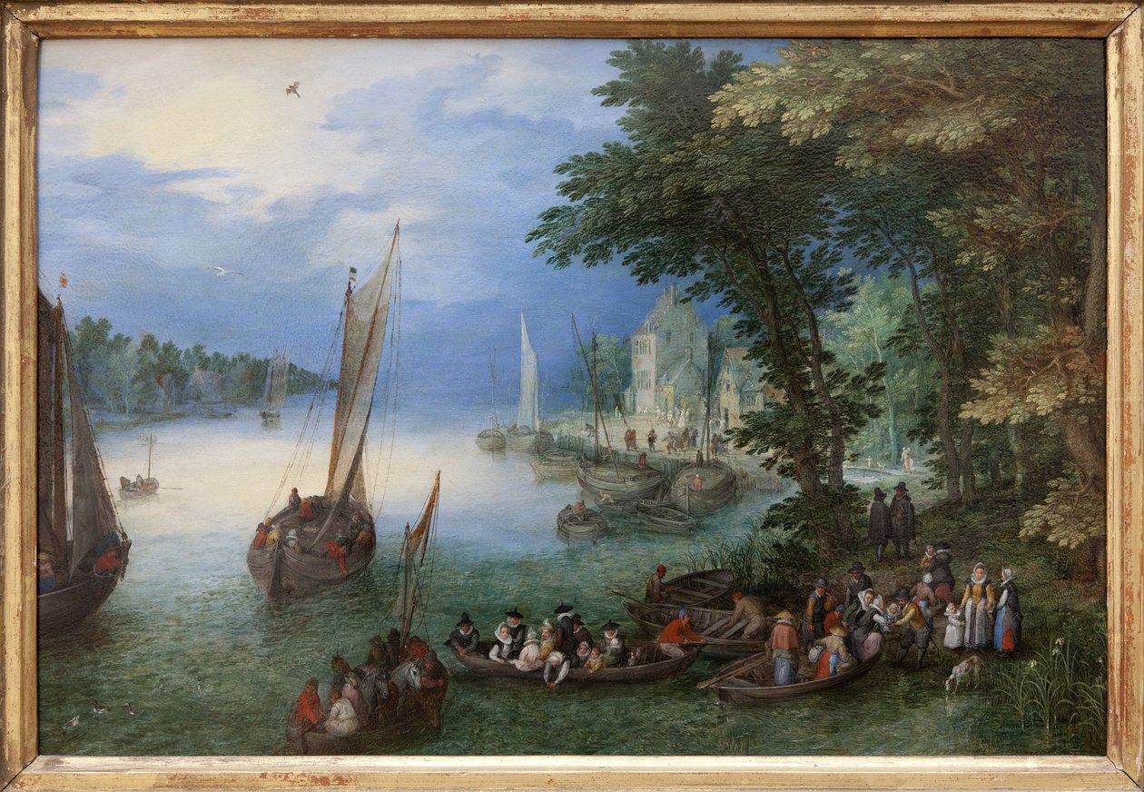 河景或吠声，铜板油画，作者 Jan Brueghel, dit Brueghel de Velours（1568-1625 年），约创作于 1605 年。尺寸：24 x 36 厘米。摄影：KIM Youngtae，南特，南特美术馆。 作者 简·布鲁格尔·扬
