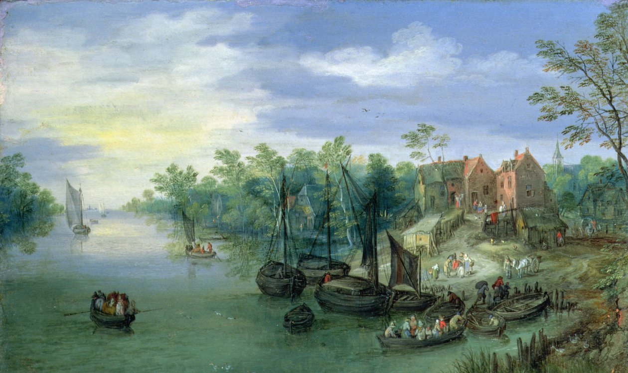 1597年在码头附近的Rivercraft 作者 简·布鲁格尔·扬