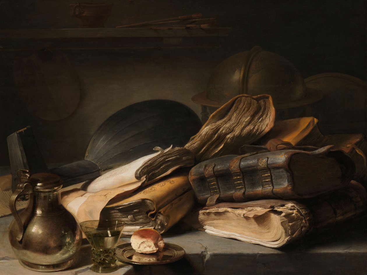 静物与书籍，c.1627-28 作者 扬·利文斯（Jan）