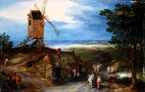 有旅行者的广阔风景（油画板）。 作者 扬·布鲁格（Jan the Younger Brueghel）