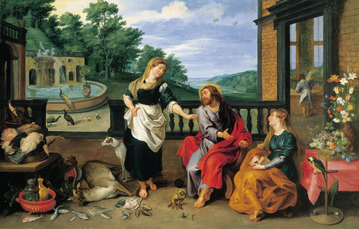 玛莎和玛丽家中的基督 作者 扬·布鲁格（Jan Brueghel）
