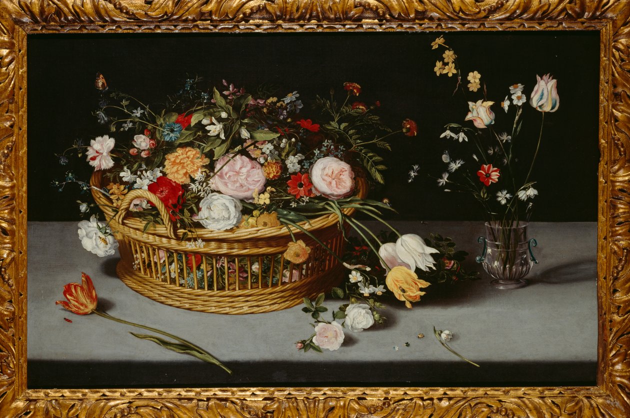 有花篮和花瓶的静物（布面油画） 作者 扬·布鲁格（Jan the Younger Brueghel）