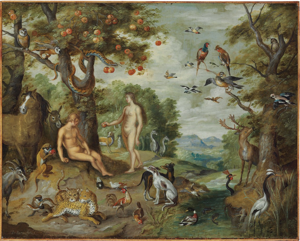 亚当和夏娃的故事中对亚当的诱惑 作者 扬·布鲁格（Jan Brueghel）
