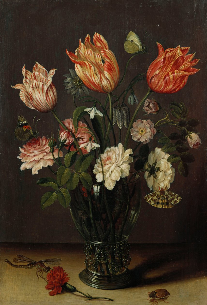 与其他花在桌上的玻璃郁金香 作者 扬·布鲁格（Jan Brueghel）