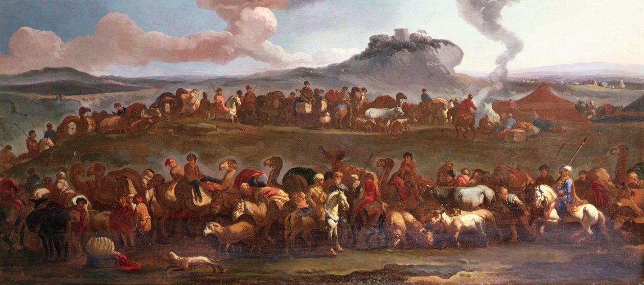 风景中的土耳其大篷车（布面油画） 作者 Jan van (attr. To) Huchtenburgh