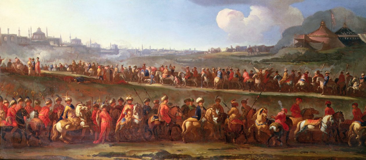 君士坦丁堡外的土耳其大篷车（布面油画） 作者 Jan van (attr. To) Huchtenburgh