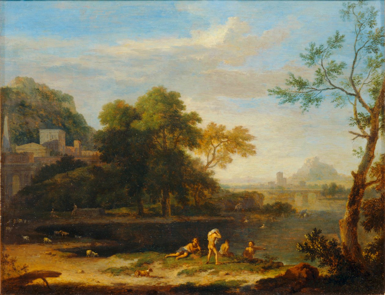 Paysage avec baigneurs - Landscape with bathers ... 作者 Jan van（Huysum 的追随者）