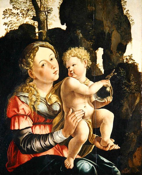 圣母与儿童（板面油画） 作者 Jan van (studio of) Scorel