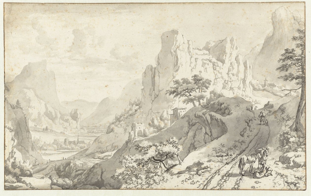 山景与路上的旅行者 作者 扬·范·阿肯