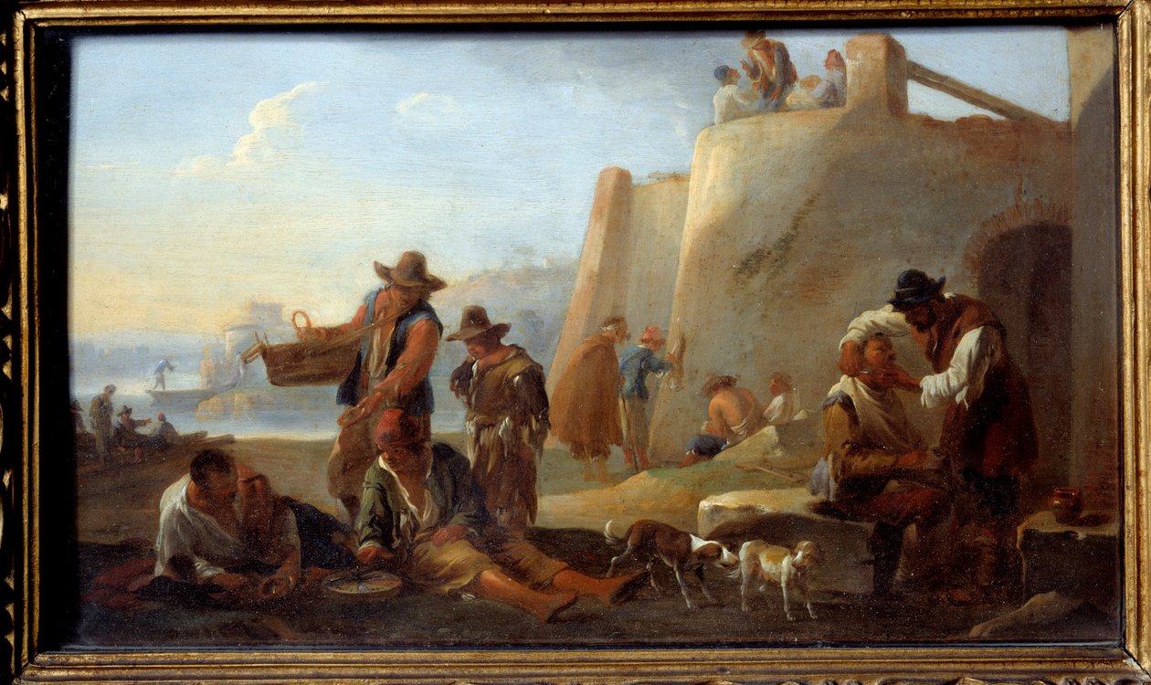 The Neapolitan barber. Painting by Jan Miel (1599-1663) Ec. Flam. 作者 扬·范·自行车·米尔