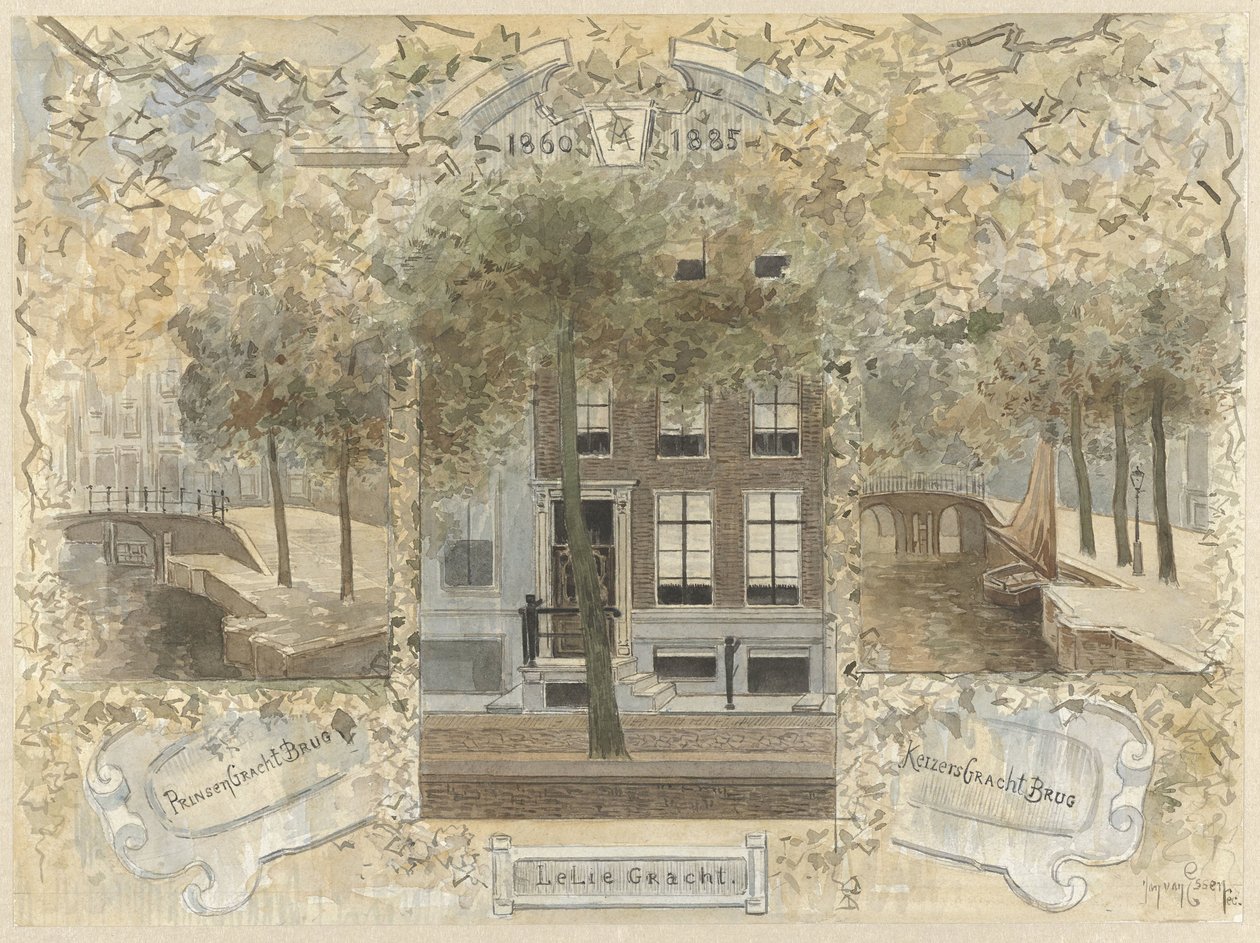 Leliegracht 的房子，两侧是 Prinsengracht 和 Keizersgracht 两座桥 作者 扬·范·埃森