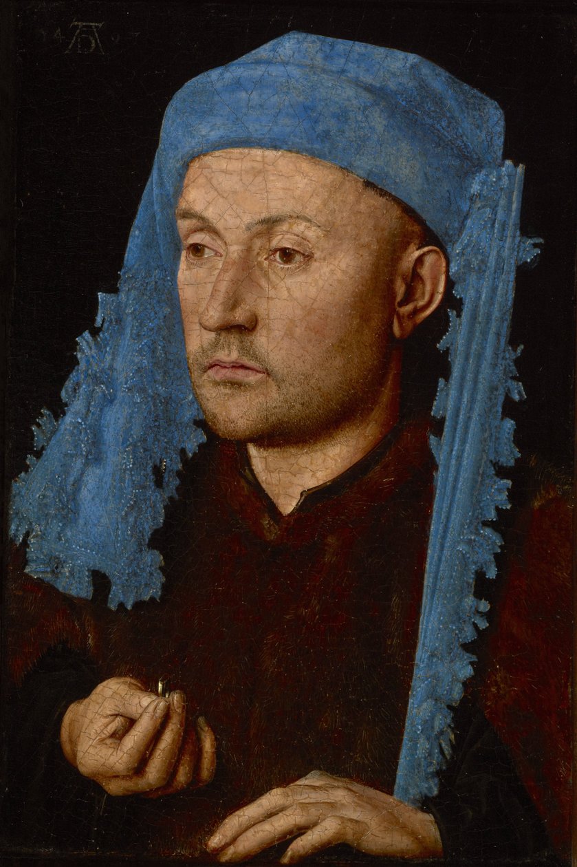 荷兰语：Portret van onbekende een man met blauwe kaproen 戴蓝帽的男子/戴戒指的男子/戴蓝帽的无名男子肖像 作者 扬·范·埃克