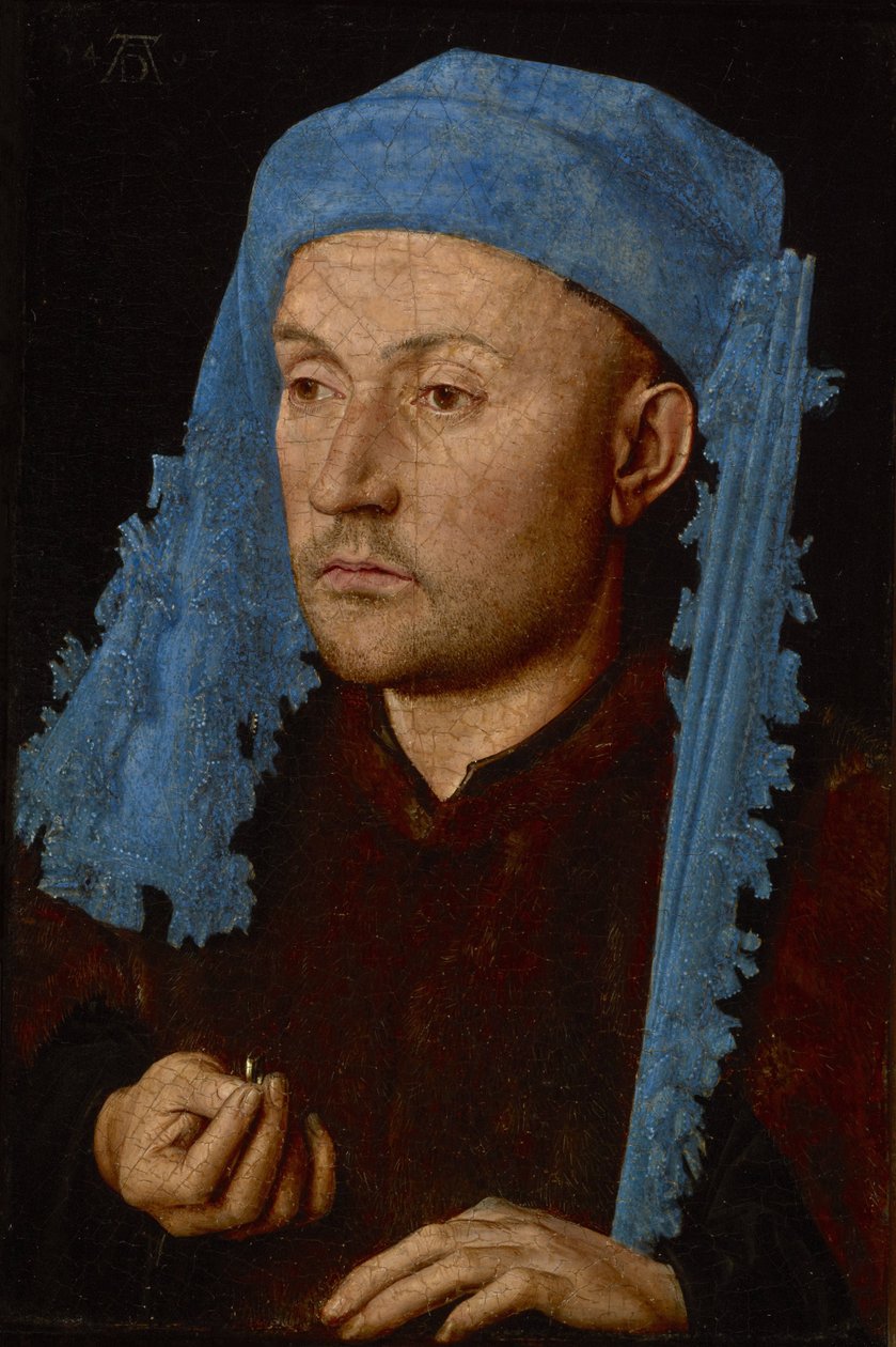 戴着蓝色伴侣的男人肖像（戴戒指的男人），约1429年（木板油画 作者 扬·范·埃克