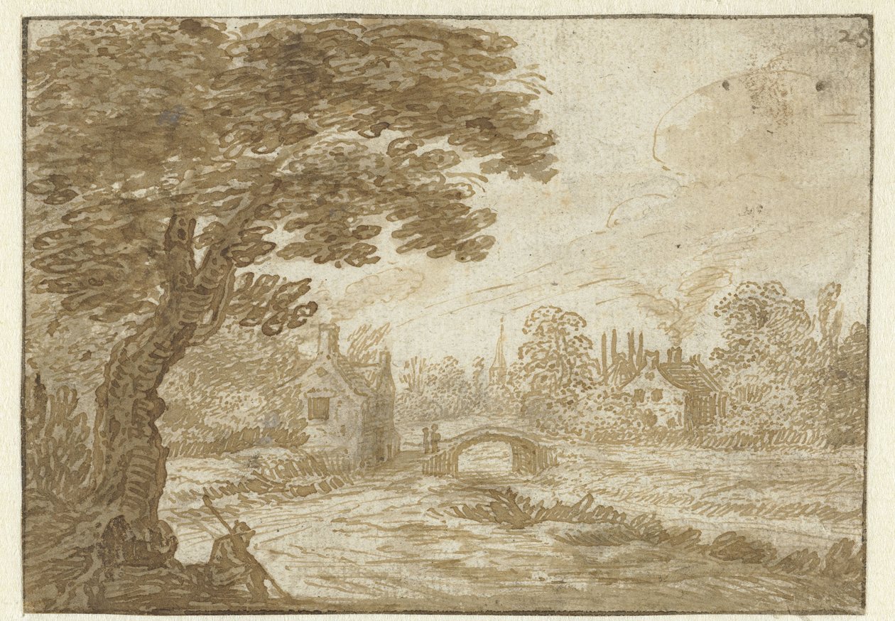 有房子和桥梁的风景 作者 Jan van Goyen（可能）