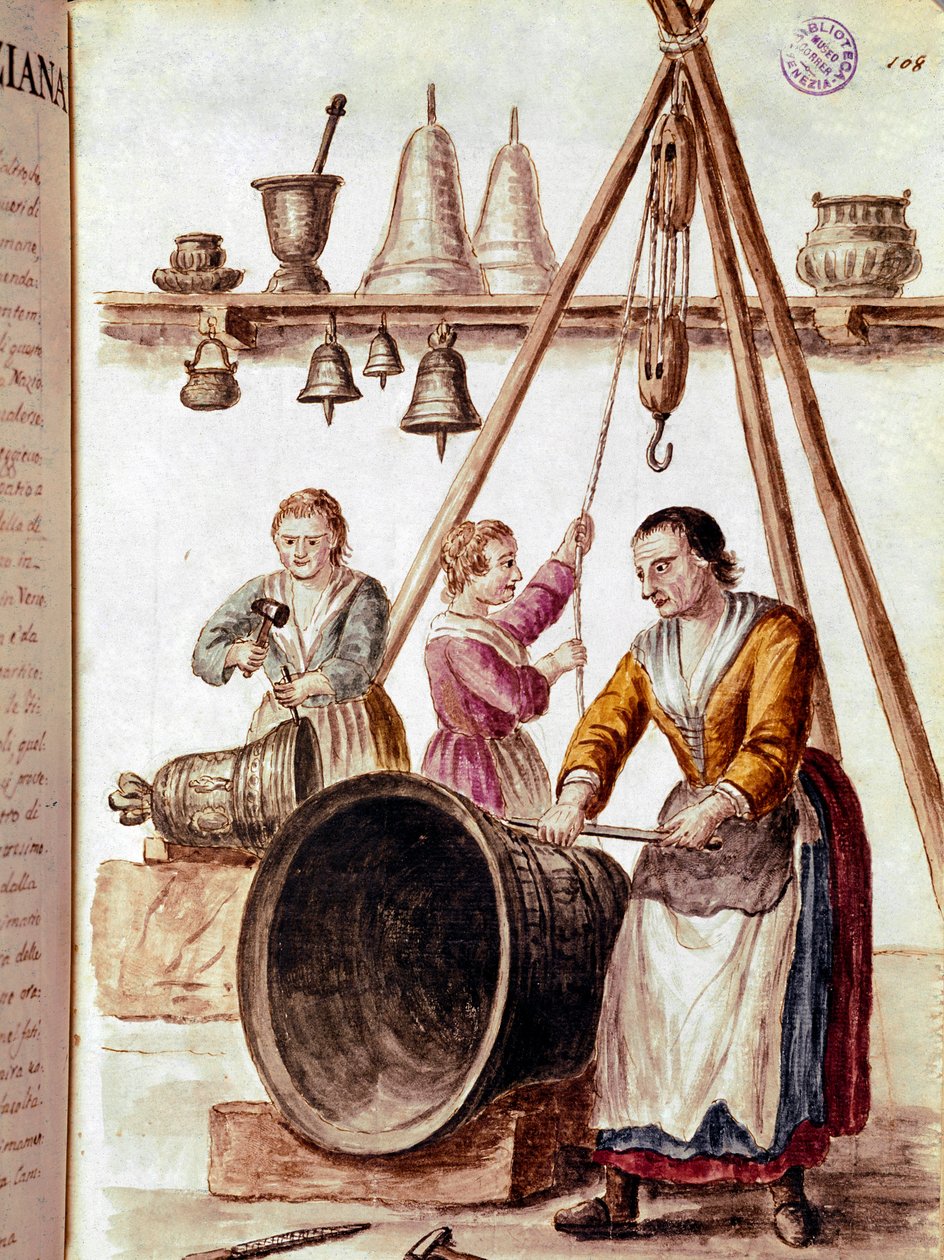 Crafts: the bells maker Watercolour drawing and ink from a manuscript by Jan van Grevenbroeck (or Giovanni Grevembroch (Grevenbroch) (1731-1807) 作者 扬·范·格雷文布罗克