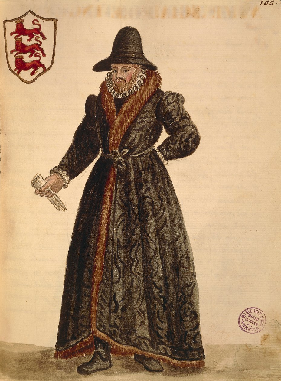 英国大使，Jan van Grevenbroeck或Giovanni Grevembroch（1731-1807）的作品，Gli Abiti de Veneziani，出自服装图鉴，水彩画 作者 扬·范·格雷文布罗克