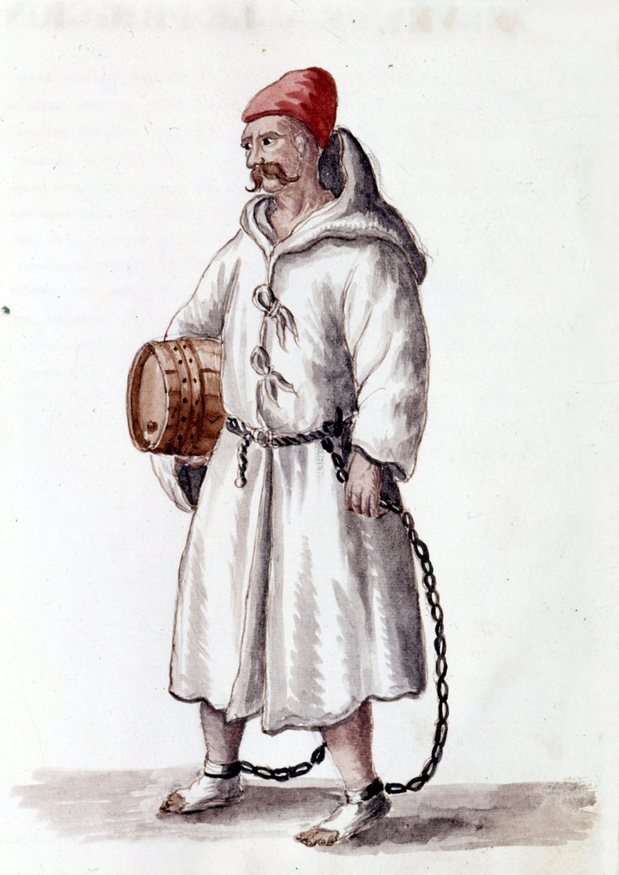 Galerian 电缆。 17 - 18 世纪。 来自 Jan van Grevenbroek（或 Giovanni Grevenbroich (Grevenbroich)（1731-1807）的手稿“威尼斯人的习俗”）的水彩画和墨水 作者 扬·范·格雷文布罗克