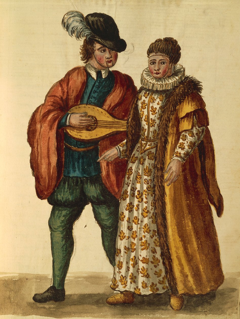 Gli Abiti de Veneziani，作者是Jan van Grevenbroeck或Giovanni Grevembroch，服装和面具的插图书，水彩。 作者 扬·范·格雷文布罗克