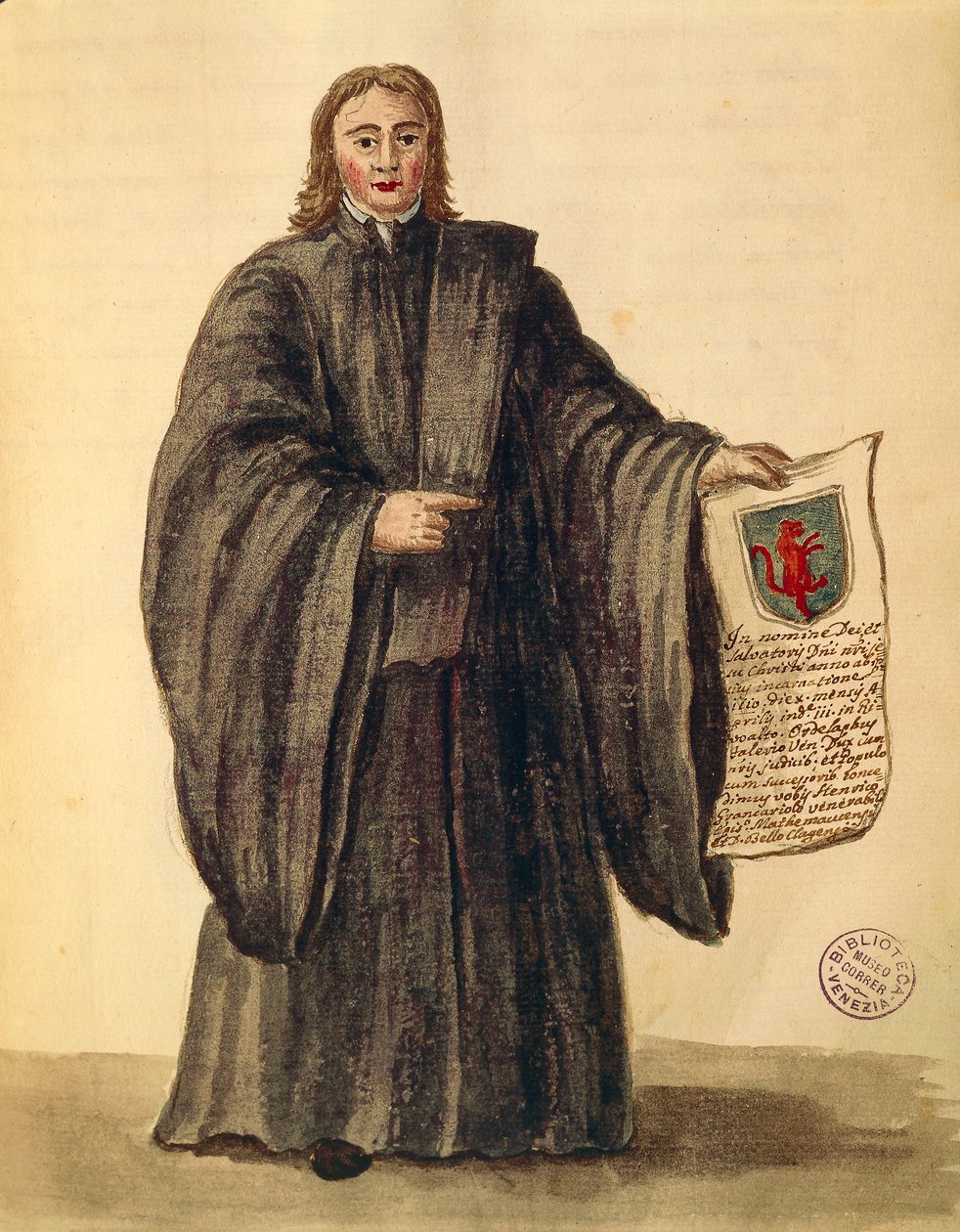 基奥贾市的大法官，由Jan van Grevenbroeck或Giovanni Grevembroch（1731-1807）创作，Gli Abiti de Veneziani，来自服装图鉴，水彩。 作者 扬·范·格雷文布罗克