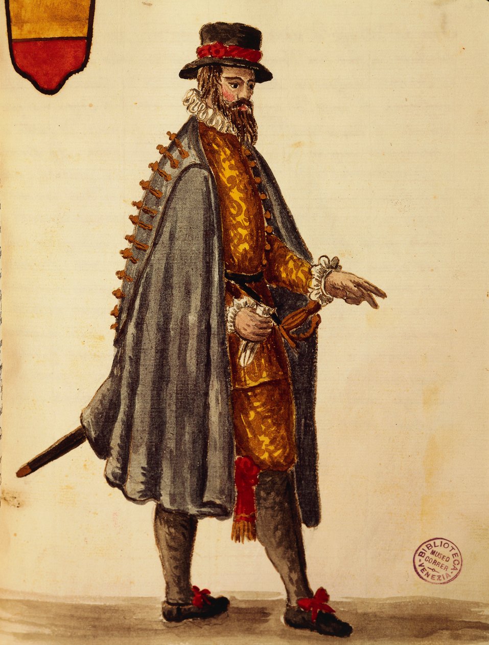 那不勒斯大使，由Jan van Grevenbroeck或Giovanni Grevembroch（1731-1807）创作，Gli Abiti de Veneziani，来自服装图鉴，水彩。 作者 扬·范·格雷文布罗克