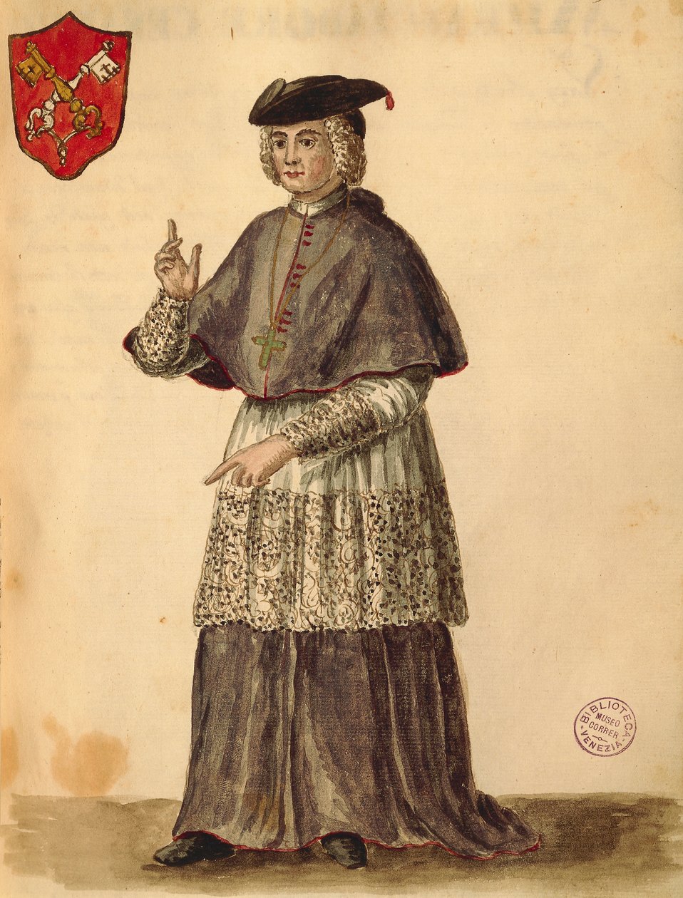 教皇遗嘱在Serenissima，由Jan van Grevenbroeck或Giovanni Grevembroch（1731-1807）创作，Gli Abiti de Veneziani，来自服装图鉴，水彩。 作者 扬·范·格雷文布罗克