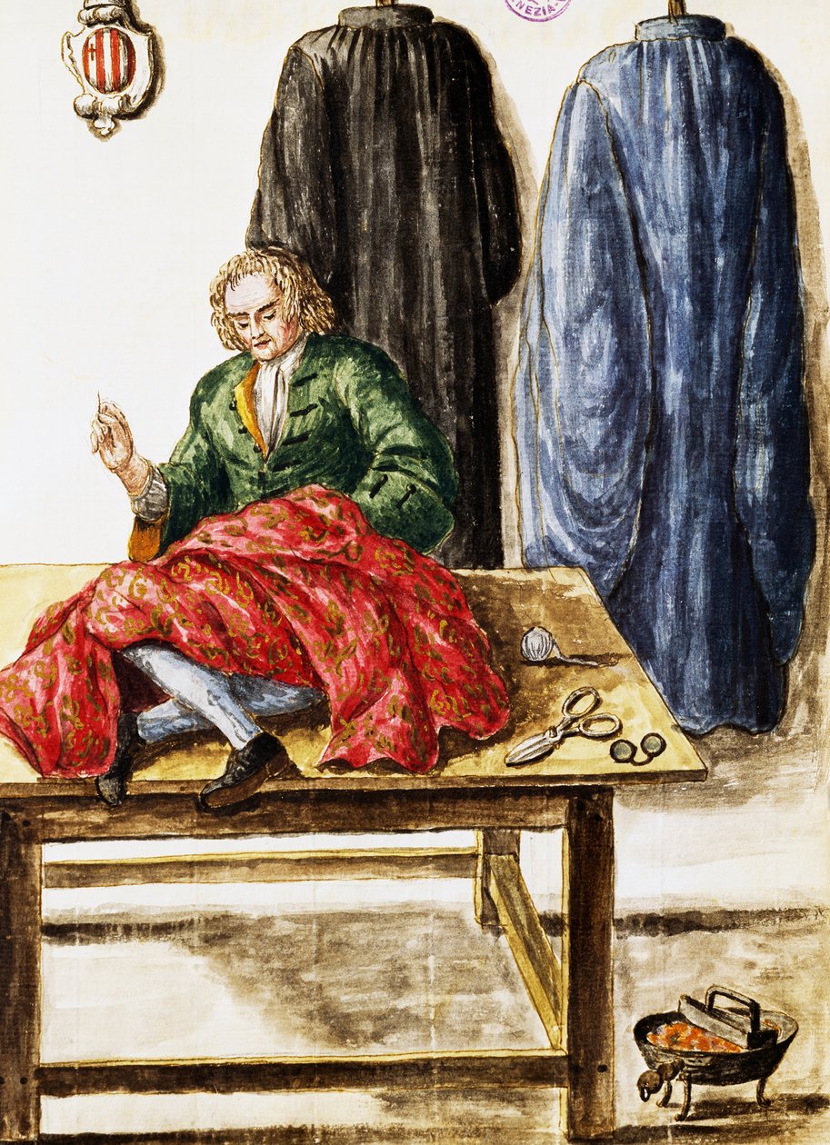 裁缝店，Jan van Grevenbroeck（1731-1807）的插图，来自意大利威尼斯人的服饰手稿。 作者 扬·范·格雷文布罗克