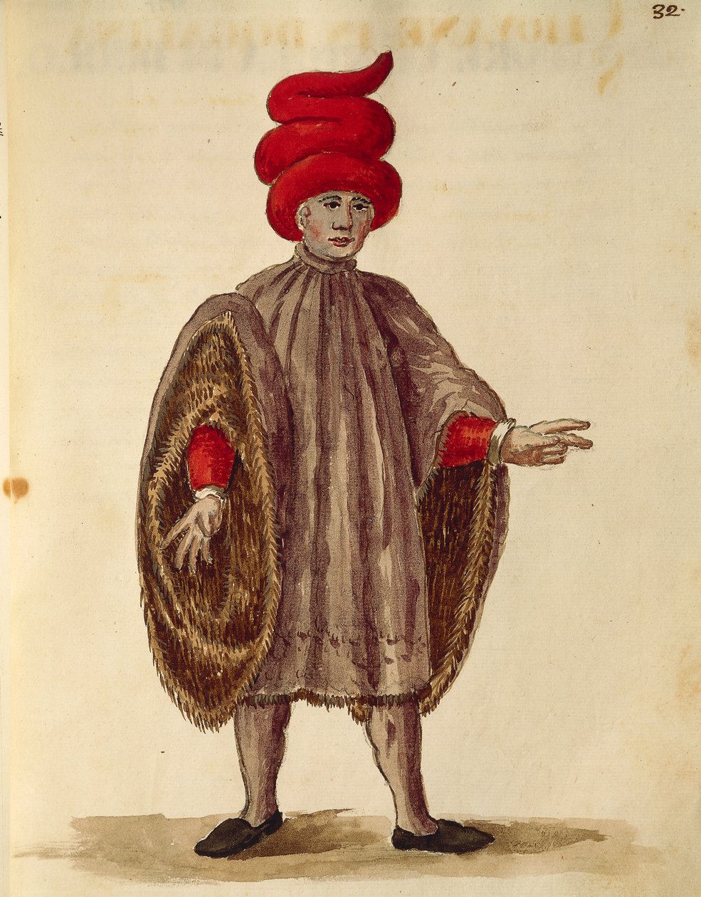 年轻人穿着 "Dogalina"，宽袖的正式长袍，由Jan van Grevenbroeck或Giovanni Grevembroch（1731-1807）创作，Gli Abiti de Veneziani，来自服装插图书，水彩。 作者 扬·范·格雷文布罗克