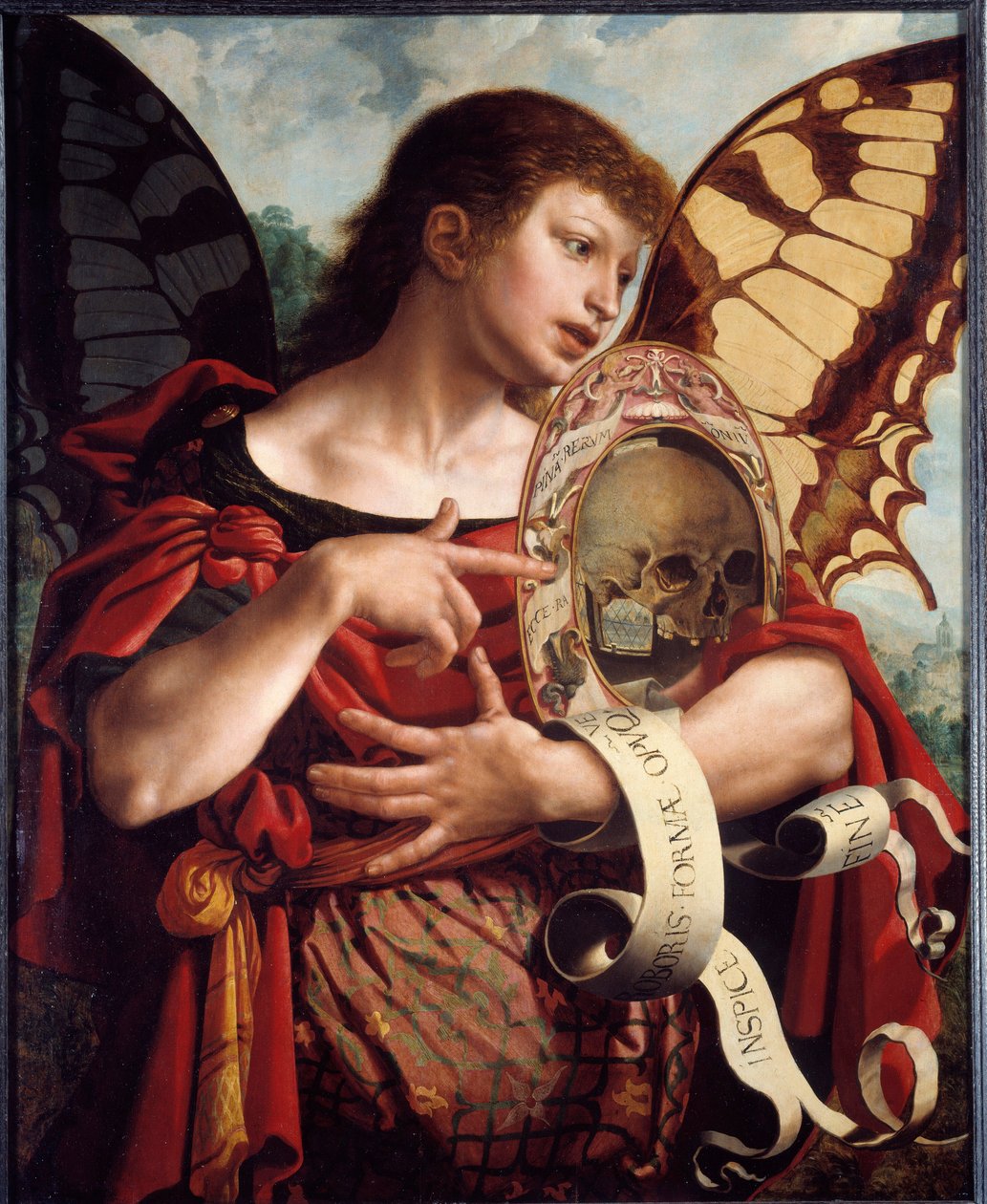 虚荣。 Jan Sanders Van Hemessen (1500-1560) 的绘画 作者 扬·范·赫姆森（Jan van Hemessen）